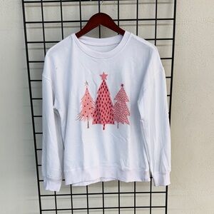White Sweatshirt with Pink Tree Design